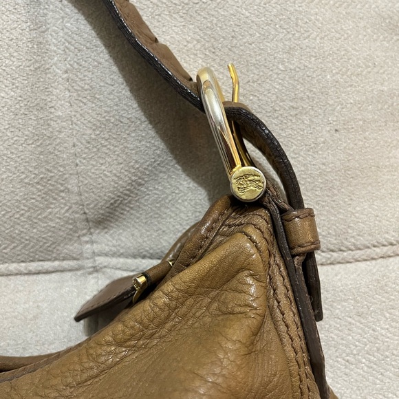 Burberry Large Brown Tan Leather Malika Shoulder Hobo Handbag 12 x18 x4 - Picture 4 of 8
